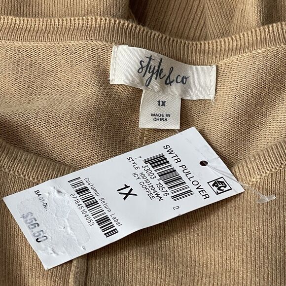 Style & Co 1X-Large Sweater Long Sleeve Stretch Scoop Neck Hi-Low Icy Coffee New - Picture 7 of 8